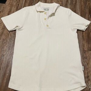 Oliver Spencer Polo Shirt Corduroy Wide Wale  Off White Cream Small